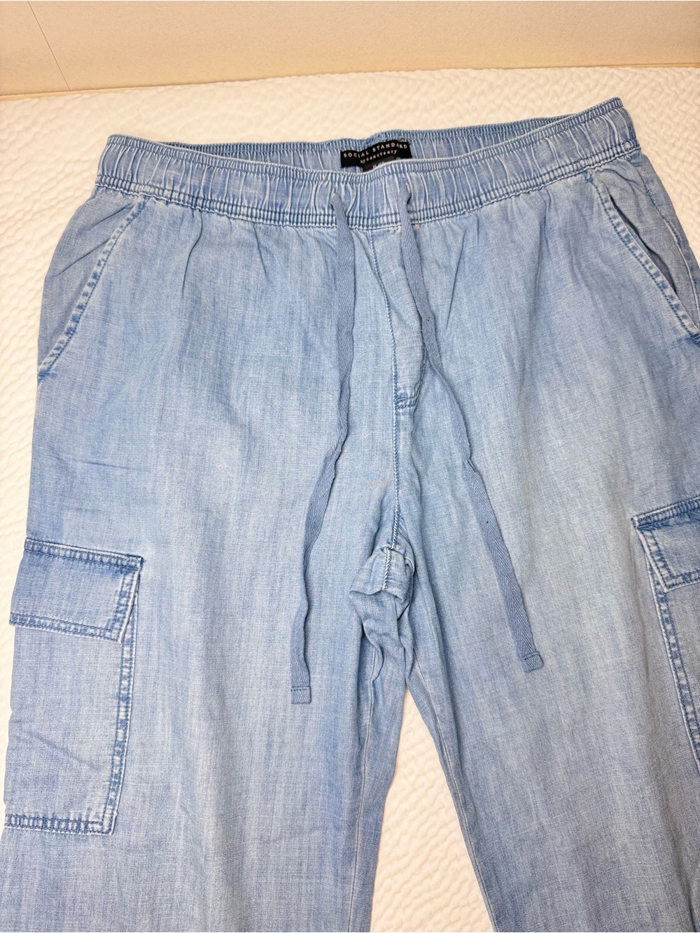 Social Standard by Sanctuary Caravan Cargo Pants XL Coastal Blue Wide Leg Lyocel - Picture 3 of 8
